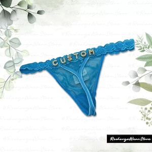 Personalised Name Thong, Custom Lace Thongs With Jewelry Crystal Letter Name For Her, Custom Name Thong, Honymoon Gift for Girlfriend, Wife Blue