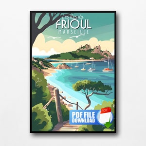 Cartaz &quot;As Ilhas de Frioul - Marselha&quot; - Arquivo digital 10x15cm, 30x40cm e 50x70cm