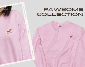 Dackel Stickerei Pullover für Hundeliebhaber - stylischer Basic Sweater mit farbiger Stickerei im Retro Look als Geschenk für Ihn