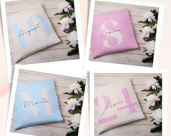 Kinderzimmer Deko Kissen personalisiert Geschenk zur Geburt Kissen mit Name und Geburtstag 40x40 babygeschenk Junge Mädchen Taufe Kind