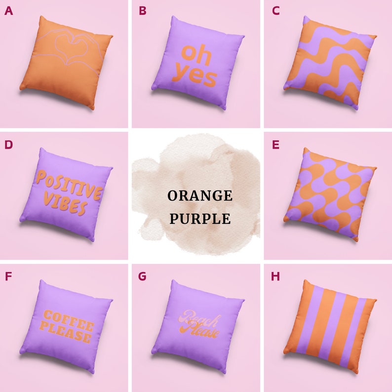 Deko Kissen Bezug personalisiert Farbkombination sofakissen individuell gestalten mix and match mid century modern Wohndeko Geschenk Orange Purple