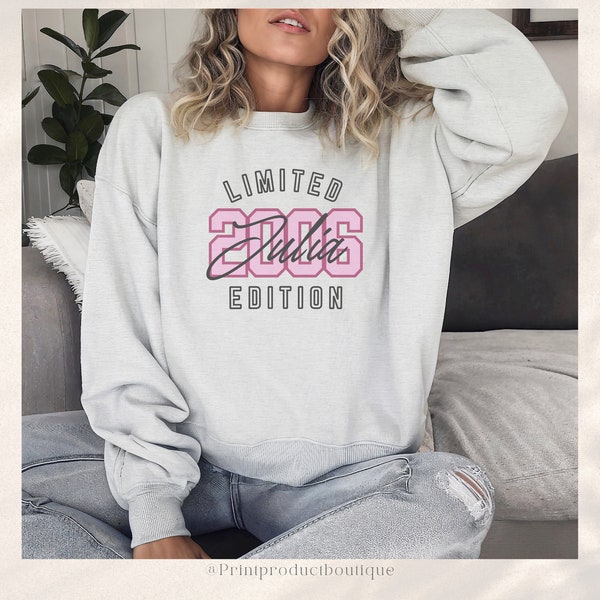 Personalisierter Pullover 18 Geburtstag für Tochter mit Name persönliches Geschenk für Schwester Limited Edition Birthday Gift Shirt