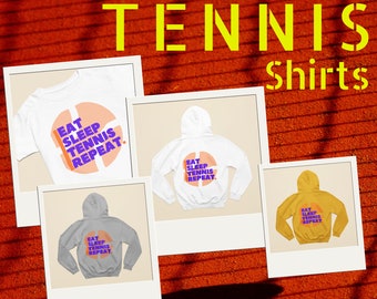 Kinder Tennis Shirt mit Statement Print für Jungen und Mädchen - Geburtstagsgeschenk für Tennis Fans - Eat Sleep Tennis Hoodie für Kinder