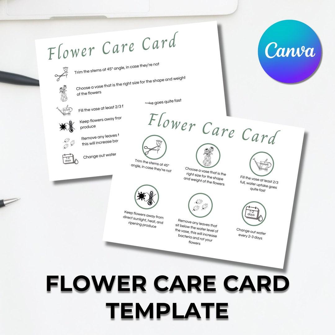 Editable Flower Care Instructions Printable Care Card Care Instructions