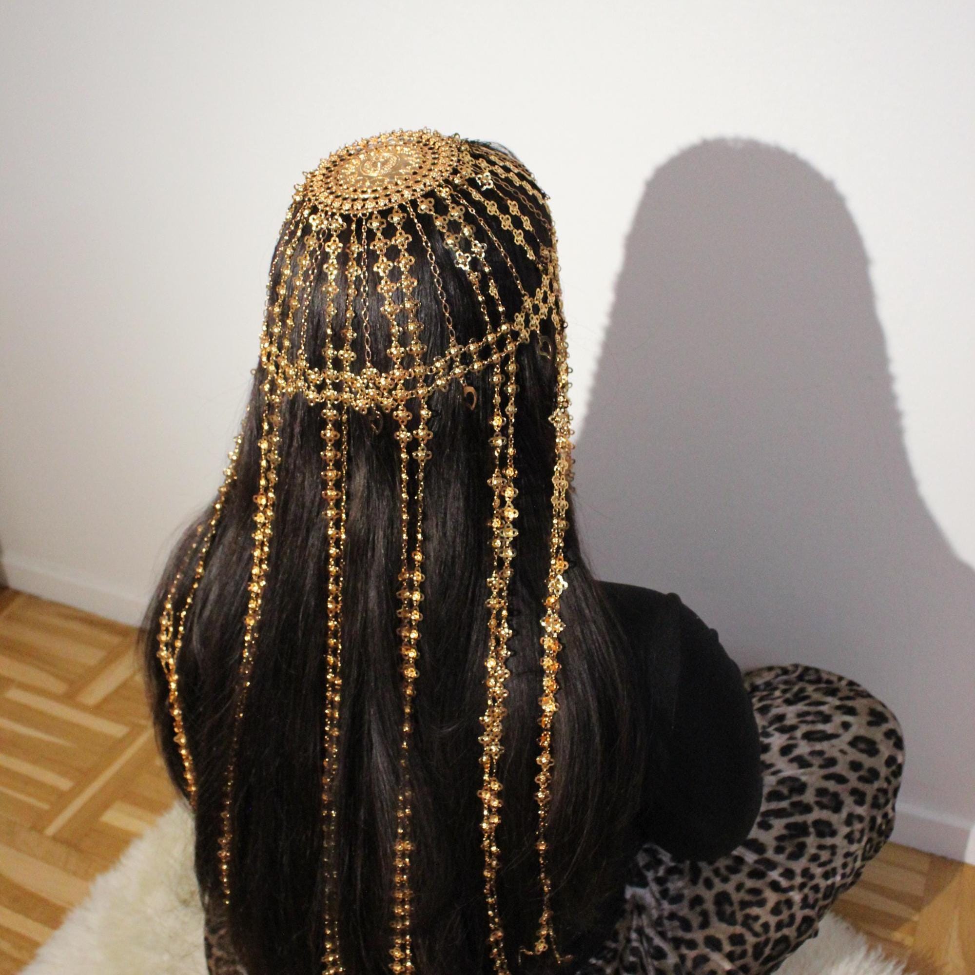 Extra Long Emirati Headpiece | Khaleeji Lira Coin Hair Jewelry