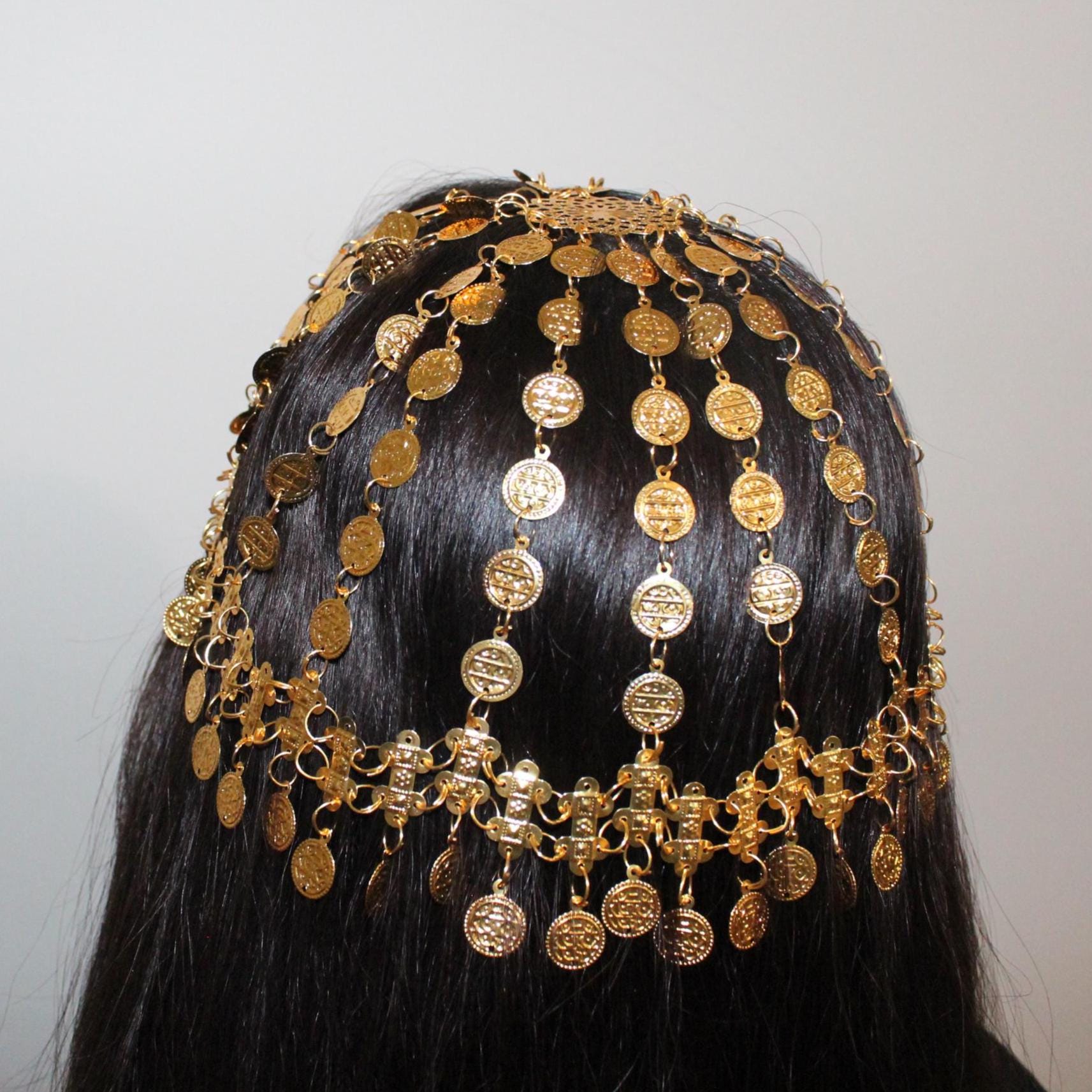 Emirati Headpiece | Khaleeji Lira Coin Hair Jewelry | Arabic Saudi