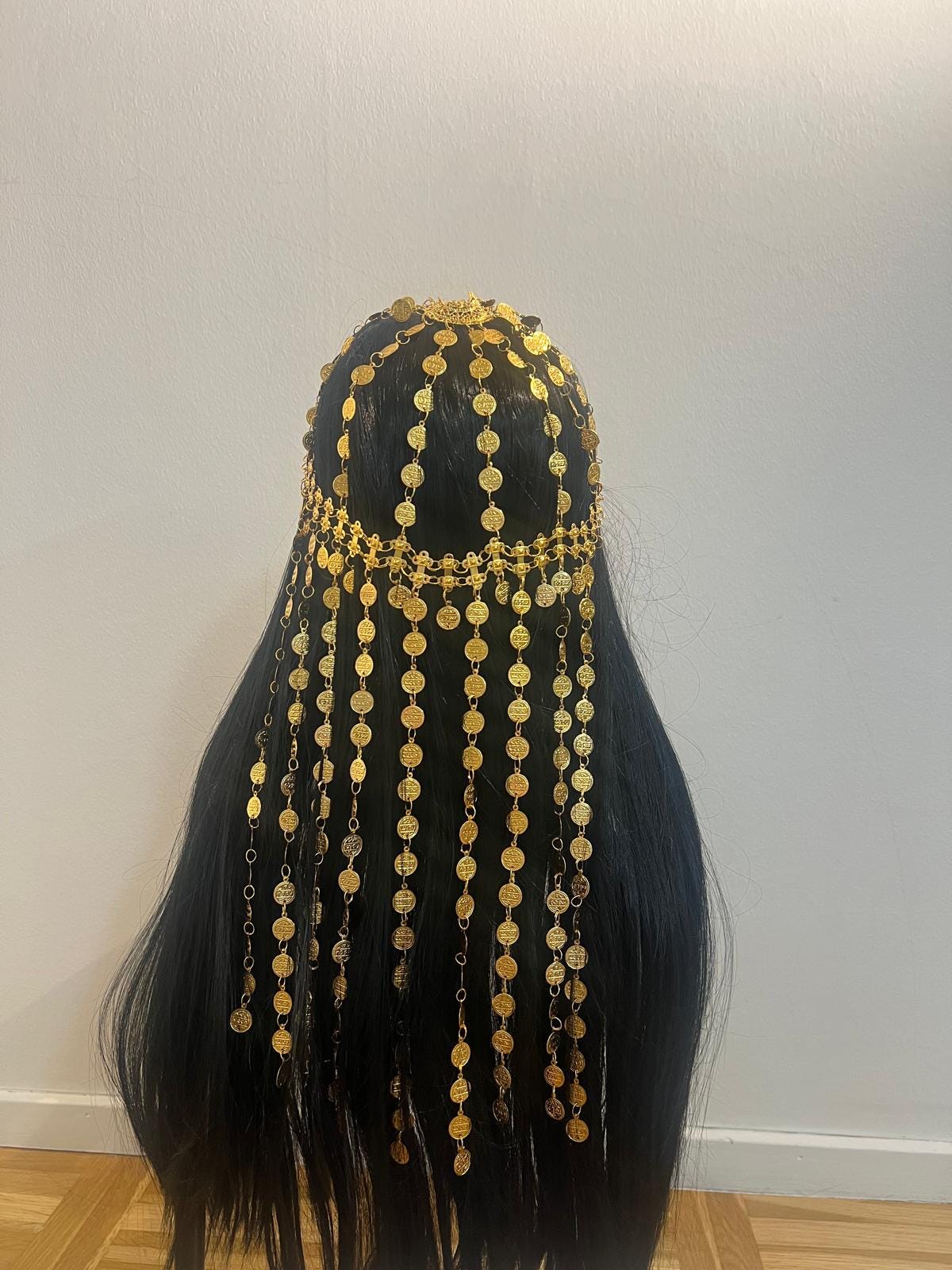 Long Emirati Headpiece | Khaleeji Lira Coin Hair Jewelry 