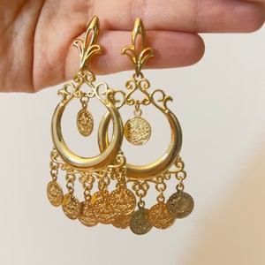 21K Gold Plated Arabic Earrings Iraqi Dubai Gold Ottoman Turkish Lira Coins Egyptian Belly Dance Imitation Saudi Khaleeji Kurdish Baladi