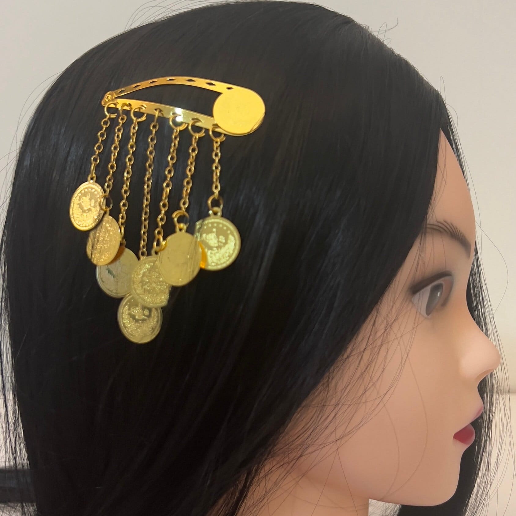24K Gold Plated Hair Clip Heapiece Lira Turkish Ottoman Coin