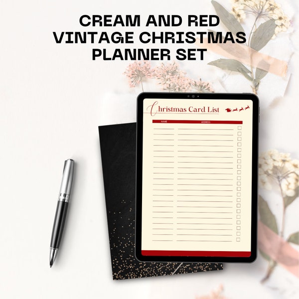 Cream and Red Vintage Christmas Planner Set A4, Christmas Planner Set, Christmas Gift List, Christmas Card List, Christmas To Do List, Pdf