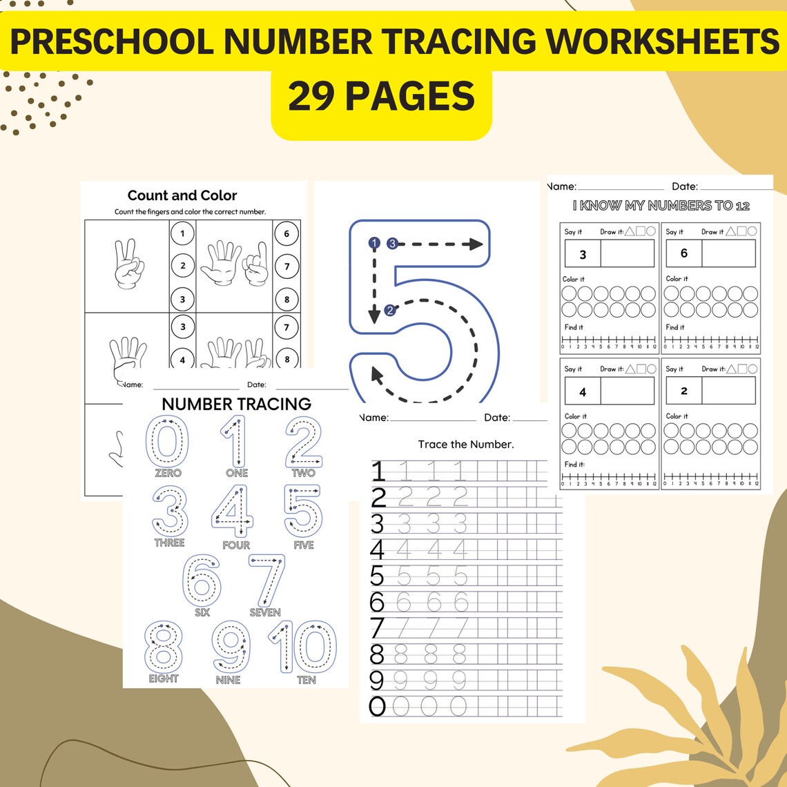 0-20,count and Color Number Tracing, Preschool Worksheet Printable ...