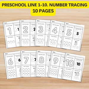 1-10, Number tracing, Preschool worksheet printable, handwriting practice, kindergarten worksheets, learning numbers , Homeschool busy book