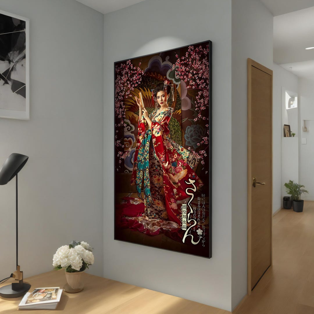Geisha in Kimono Canvas Painting Traditional Japanese Wall Decor