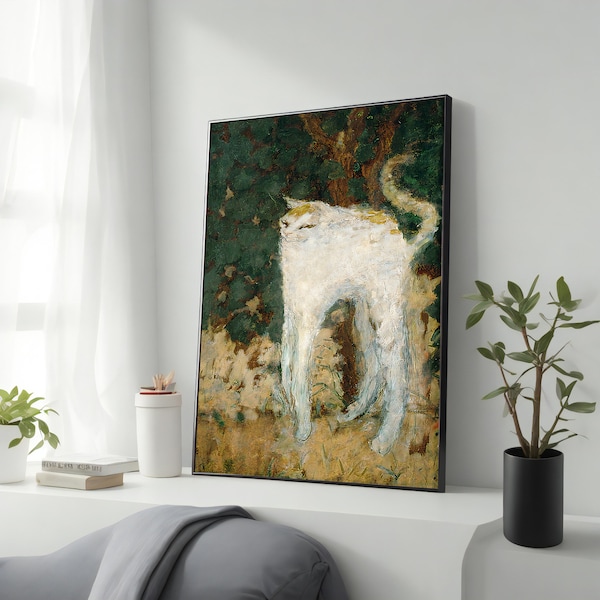 Le Chat Blanc 1894 by Pierre Bonnard Canvas Wall Art Print, Cat Poster, Ready to Hang, Framed Artwork, Unique Gift İdea