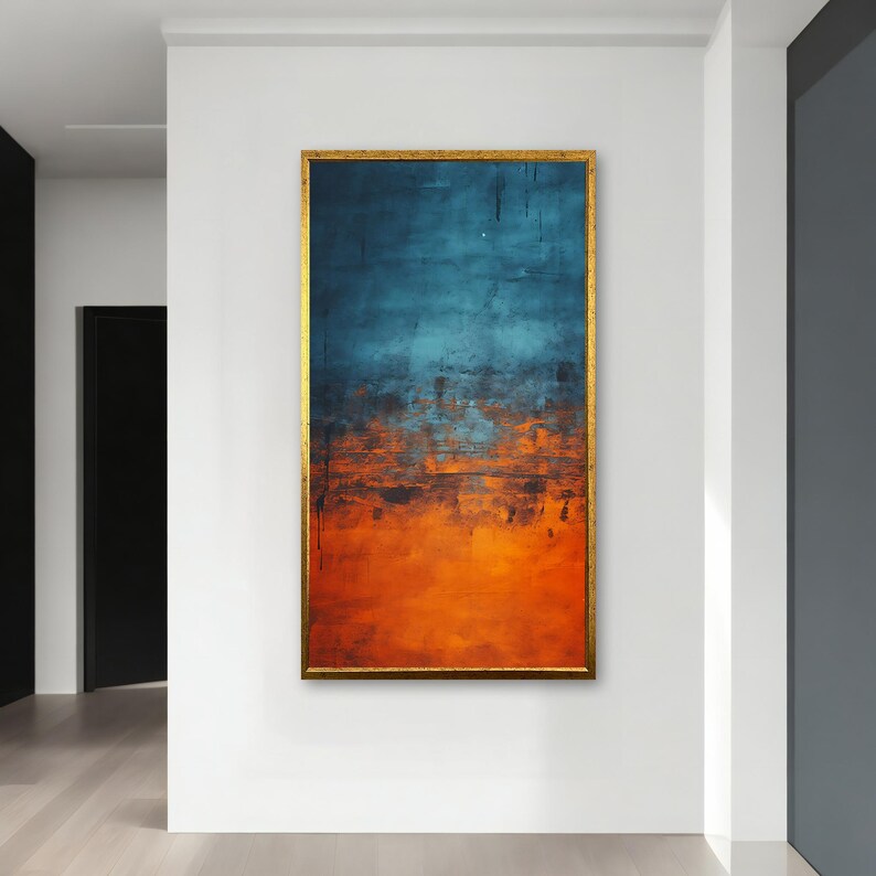 Abstract Blue and Orange Canvas Painting Modern Wall Decor, Colorful