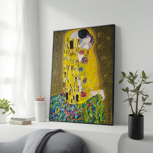 Impression d'art sur toile The Kiss Gustav Klimt, reproduction de Klimt, art mural classique, peinture Art nouveau symbolisme, oeuvre d'art célèbre, idée cadeau