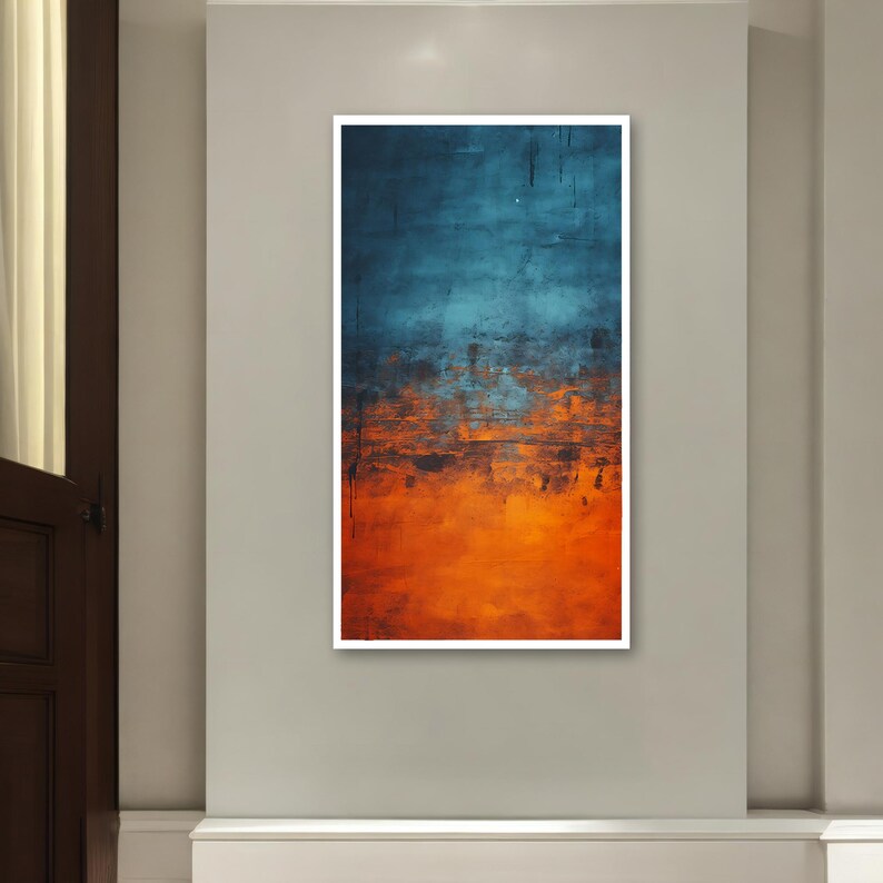 Abstract Blue and Orange Canvas Painting Modern Wall Decor, Colorful
