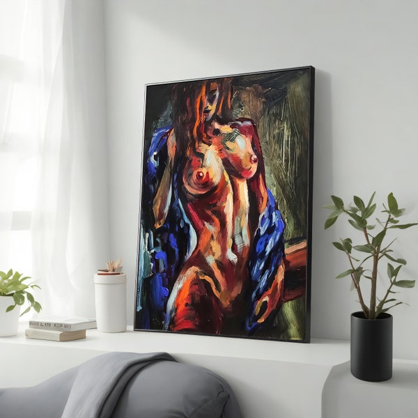 Naked Woman Canvas Print, Sensual Artwork, Modern Room Decor, Sexy Woman Wall Art, Framed Ready to Hang, Unique Gift