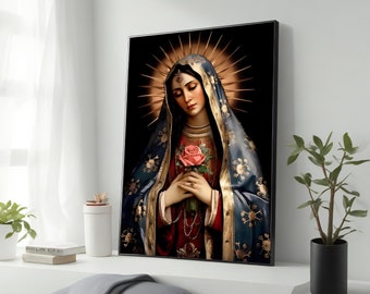 Virgin Mary Painting Art Print, Religious Artwork, Christian Wall Decor, Religious Gift, Framed Canvas, Room Decor, Ready To Hang, Gift Idea