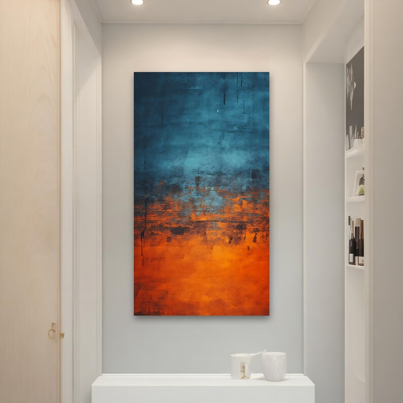 Abstract Blue and Orange Canvas Painting Modern Wall Decor, Colorful