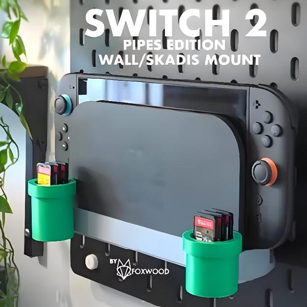 Switch 2 Dock Pipes Edition Wall Mount | IKEA SKÅDIS Compatible | 3D Printed Nintendo Switch 2 Dock Holder
