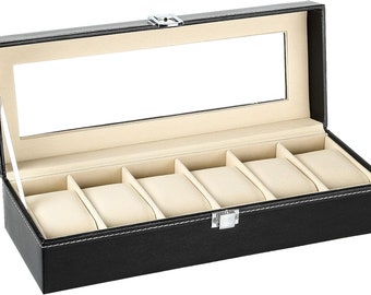 Uten Watch Boxes 6 Slots, Watch Display Storage Box PU Jewelry Collection Case Organiser Holder