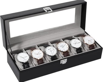 Uten Watch Boxes 6 Slots, Watch Display Storage Box PU Jewelry Collection Case Organiser Holder