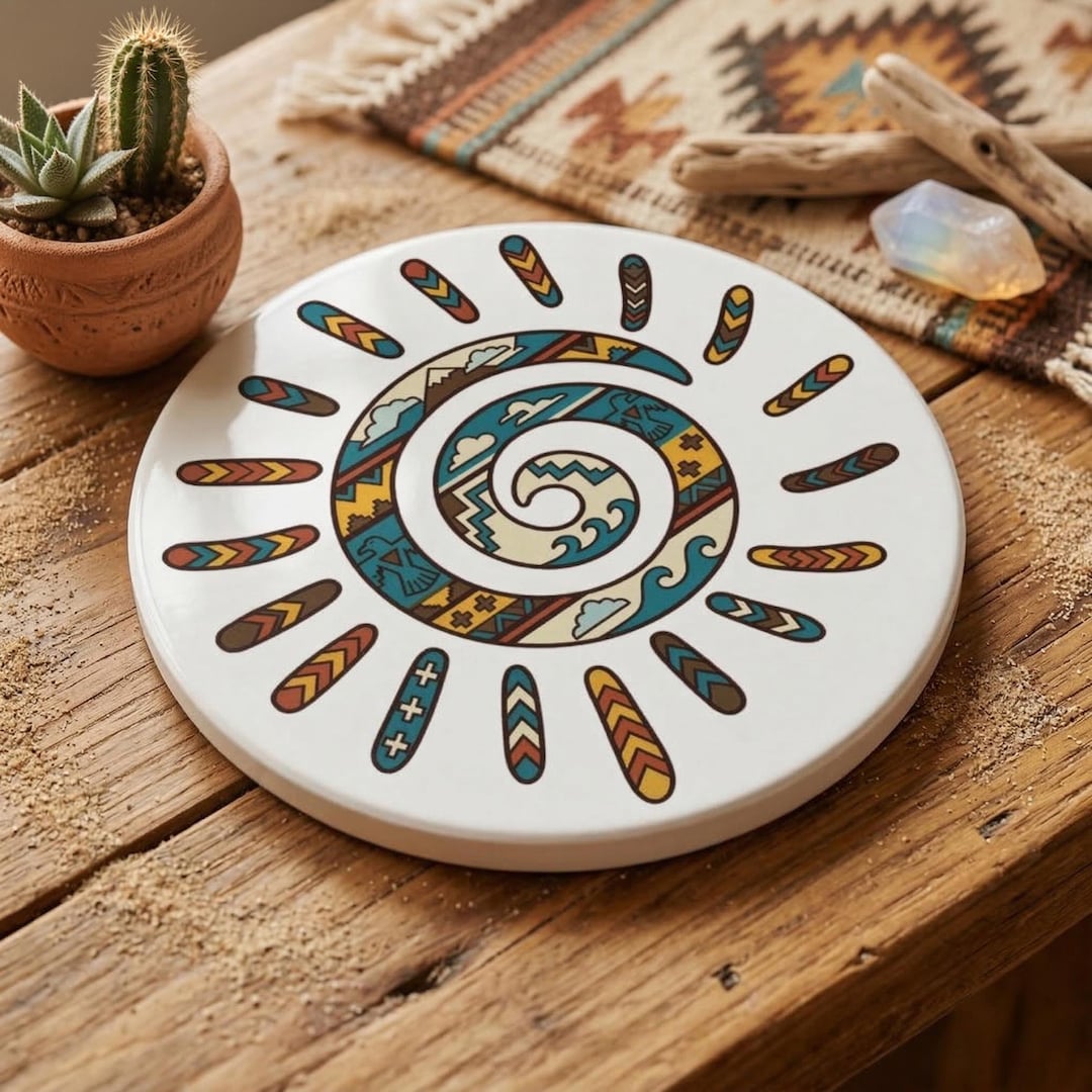 Native American Inspired Spiral Sun Drink Coaster as a Unique Cultural ...