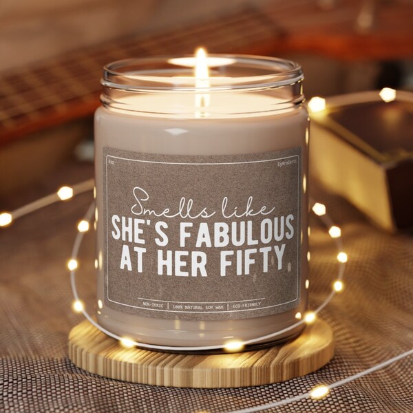 Fabulous at Fifty Scented Soy Candle - Fifties Inspired 50th Birthday Gift for Her, Elegant and Cozy Home Decor, Smells like She's Fabulous