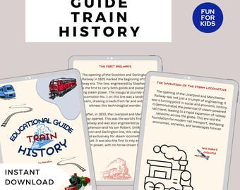 Guía de actividades sobre la historia de los trenes para niños / Recursos de aprendizaje divertidos, datos históricos y juegos / Aventuras educativas en trenes