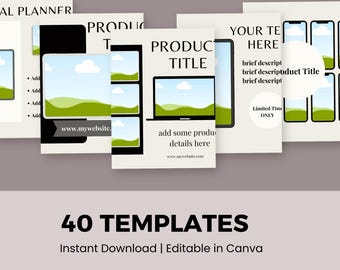 Paquete de maquetas de anuncios de Etsy editables de Canva, plantilla de maqueta de producto digital descargable, 40 páginas