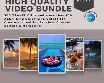Paquete de videos de viajes: 300 clips de alta calidad y más de 100 plantillas de historias para edición y marketing de contenido sin rostro