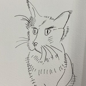 Original drawing handmade of my cat in black ink 5”x7” on watercolor card paper
