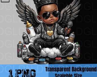 Art mural bébé roi hip hop | Décoration de chambre de légende du rap des années 90 | Cadeau de baby shower urbain | Couronne du petit roi PNG | Illustration streetwear pour chambre d'enfant