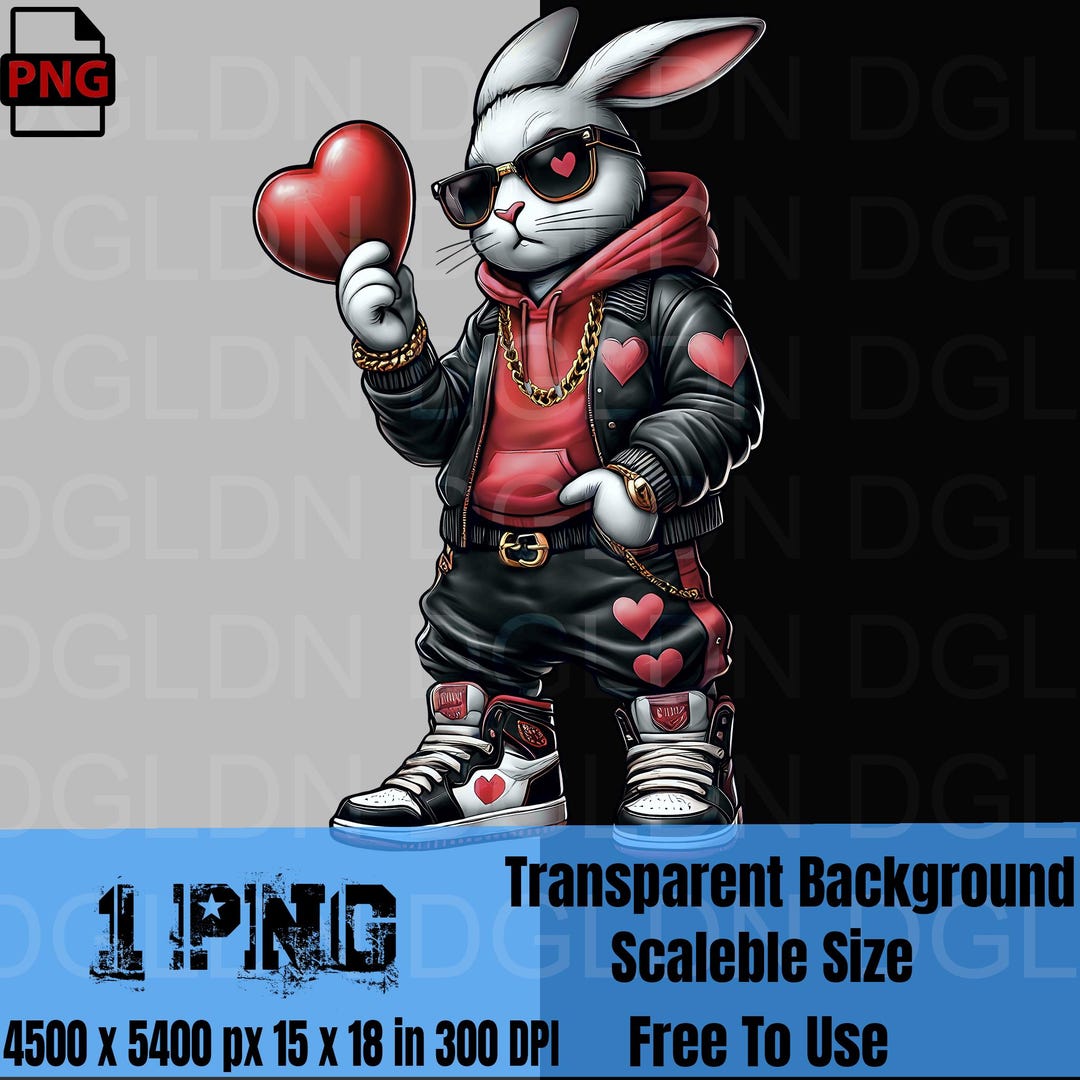 Hip Hop Rabbit Valentine PNG | Urban Streetwear Bunny Sublimation ...
