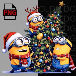Árbol de Navidad de los Minions PNG / Diseño divertido de dibujos animados navideños para sublimación, tazas, camisetas, tarjetas y manualidades de bricolaje