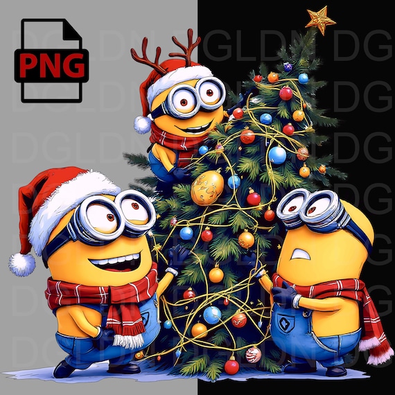 Minions Christmas Tree PNG: Funny Holiday Cartoon (digital