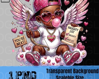 Clipart PNG Cupidon mignon avec des ailes de coeurs scintillants | Chérubin noir Cupidon | Art de la Saint-Valentin pour les sublimateurs