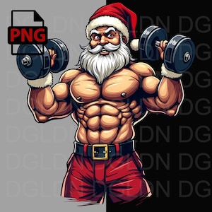 Muscle Santa Weightlifting PNG: Funny Christmas Fitness Design (Digital Download)