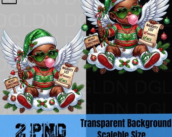 Noël noir bébé Cupidon png | Sublimation d'ange afro-américain | Liste coquine Dtf | Design de chemise de vacances mélanine | Téléchargement numérique