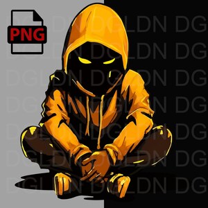 Digital Download Hooded Ninja Figure Art – Dark Aesthetic PNG Design – Urban Style Wall Art – Printable Cool Hoodie Graphic
