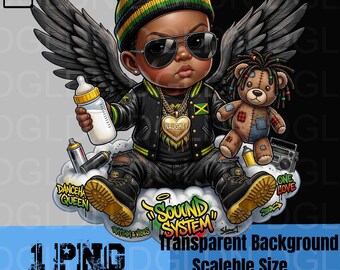 Cadeau de naissance jamaïcain | Décoration rasta pour chambre de bébé | Art mural hip hop bébé garçon | Poster de système de sonorisation reggae | Cadeau de naissance One Love PNG