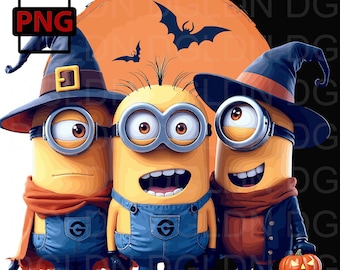 Halloween Minions PNG | Cute Witch Minions Clipart | Spooky Download | Minions Art | Kids' Halloween Decor | Art Scrapbooking, Sublimation
