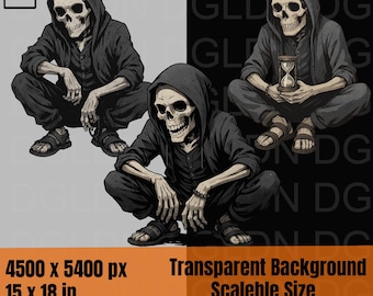 Grim Reaper PNG Bundle: Streetwear Skull Clipart for Sublimation (Digital Download, 4500x5400px)
