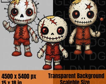 Clipart PNG di bambola voodoo - 3 simpatici personaggi rossi inquietanti, sfondo trasparente 300 DPI / Sublimazione, adesivi, magliette / Download immediato