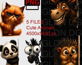 Cute Animal Clipart Bundle – 300 DPI PNG Transparent Background for Kids Crafts, Stickers & Nursery Decor