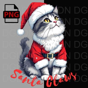 Santa Claws Christmas Cat PNG | Funny Holiday Cat Illustration | Perfect for Sublimation, T-Shirts, Mugs & Stickers