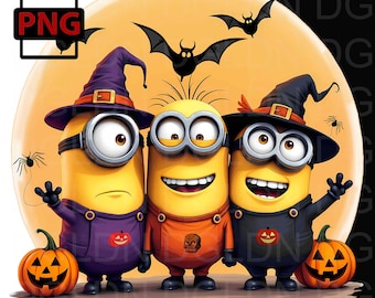 Halloween Minions PNG | Cute Witch Minions Clipart | Spooky Download | Minions Art | Kids' Halloween Decor | Art Scrapbooking, Sublimation