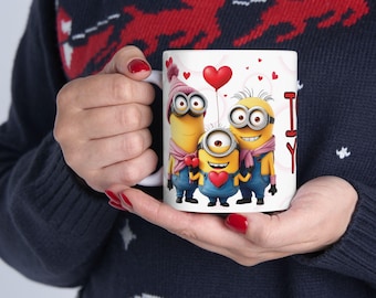 Valentine's Day Minion Coffee Mug, Funny Coffee Cup Gift for Valentine's Day, 11oz, 15oz, Novelty Tea Mug, Cute Cartoon Character