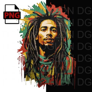 Bob Marley-Inspired Digital PNG – Vibrant Reggae Art for Sublimation, Printables & Custom Gifts